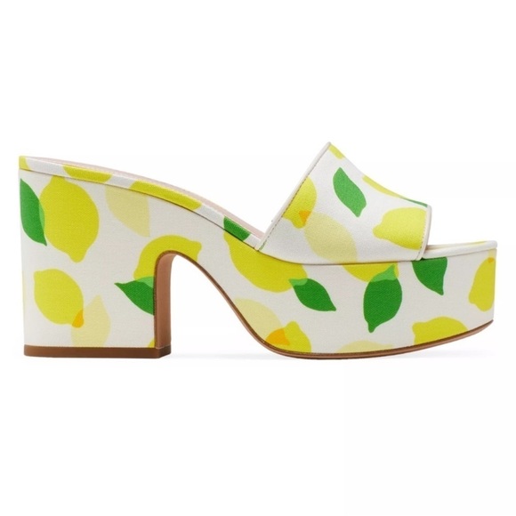 Kate Spade Ibiza Lemon Printed Platform Wedge Sandal 90s  Y2K Fun Slip On Shoe - Picture 2 of 8